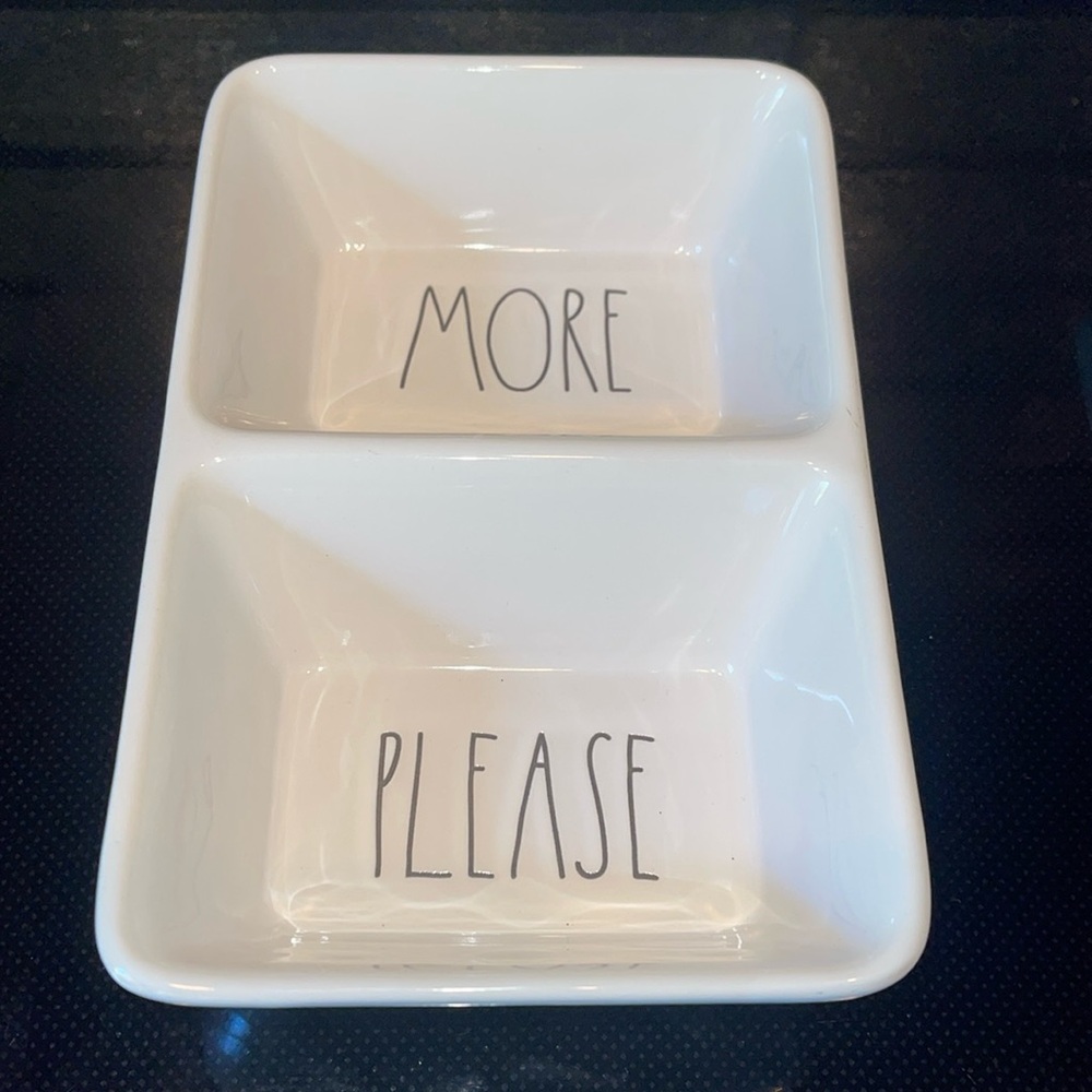 Rae Dunn More Please Double Candy Dish Condiment Platter Plate